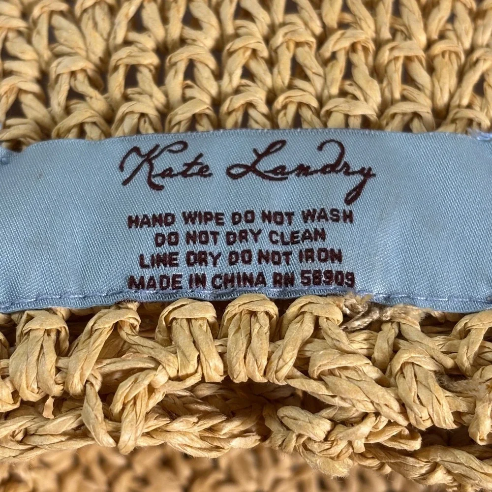 Kate Landry Womens Tan Woven Straw Wide Brim Sun Hat Crochet Packable Beach Hat